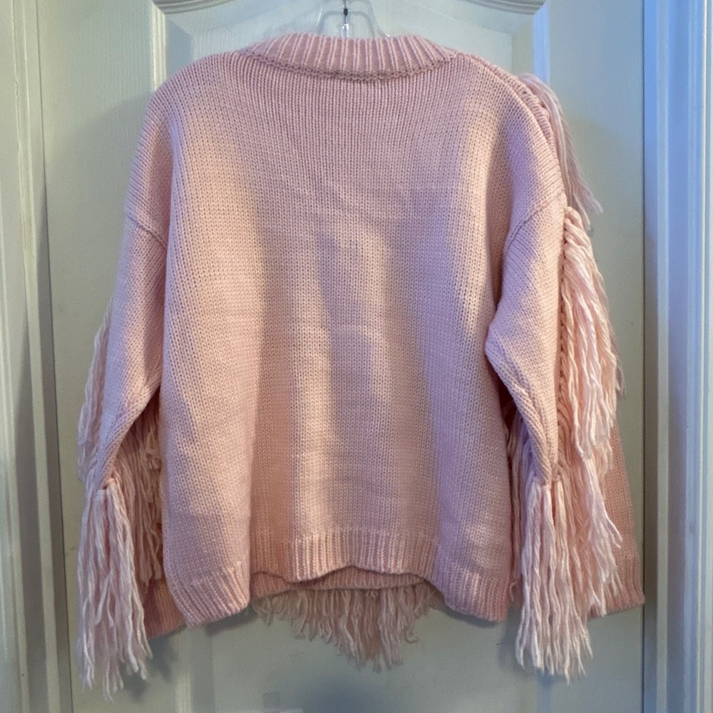 ToniLauren Apparel Pink Cable Knit Fringe Sweater Size M - Picture 2 of 8